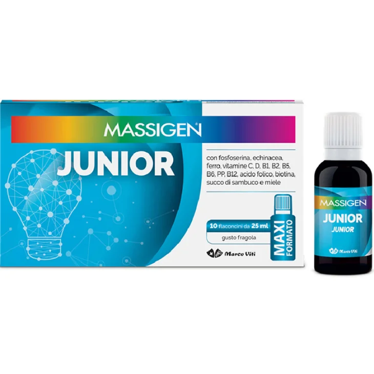 Massigen Junior Integratore Tonico per le Fasi della Crescita 10 Flaconcini Massigen Junior Integratore Tonico per le Fasi della Crescita 10 Flaconcini