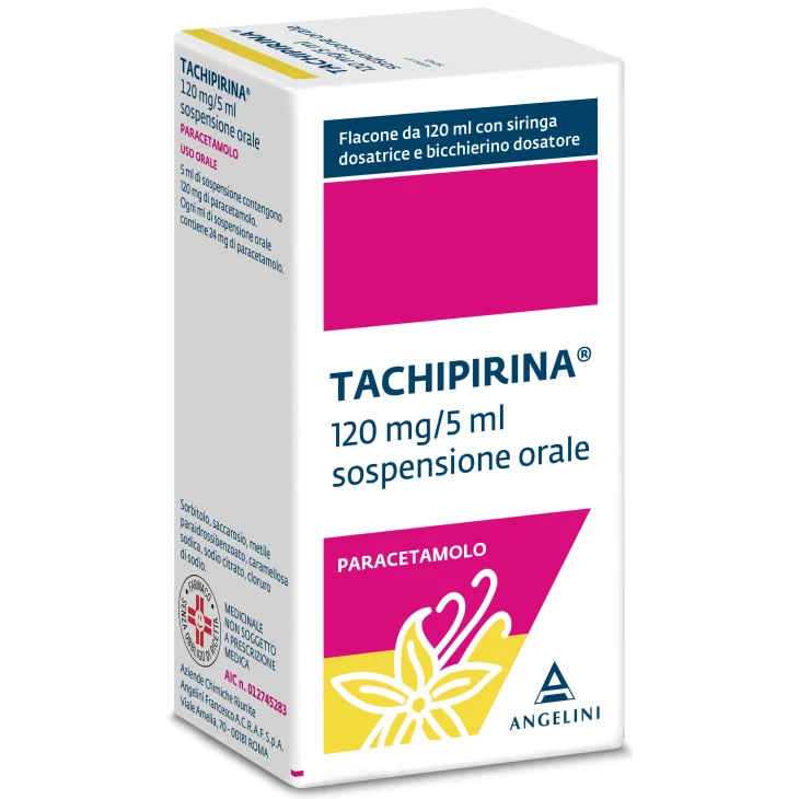 TACHIPIRINA*orale sosp 120 ml 120 mg/5 ml + adattatore + siringa dosatrice + bicchierino dosatore gusto vaniglia caramello TACHIPIRINA*orale sosp 120 ml 120 mg/5 ml + adattatore + siringa dosatrice + bicchierino dosatore gusto vaniglia caramello