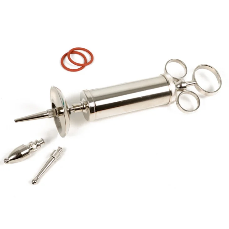 SCHIZZETTONE SCHIMMELBUSCH 50CC IN METALLO COMPLETO DI 3 CANNULE E SCODELLINO ORECCHIALE. CONFEZIONATO SINGOLARMENTE
