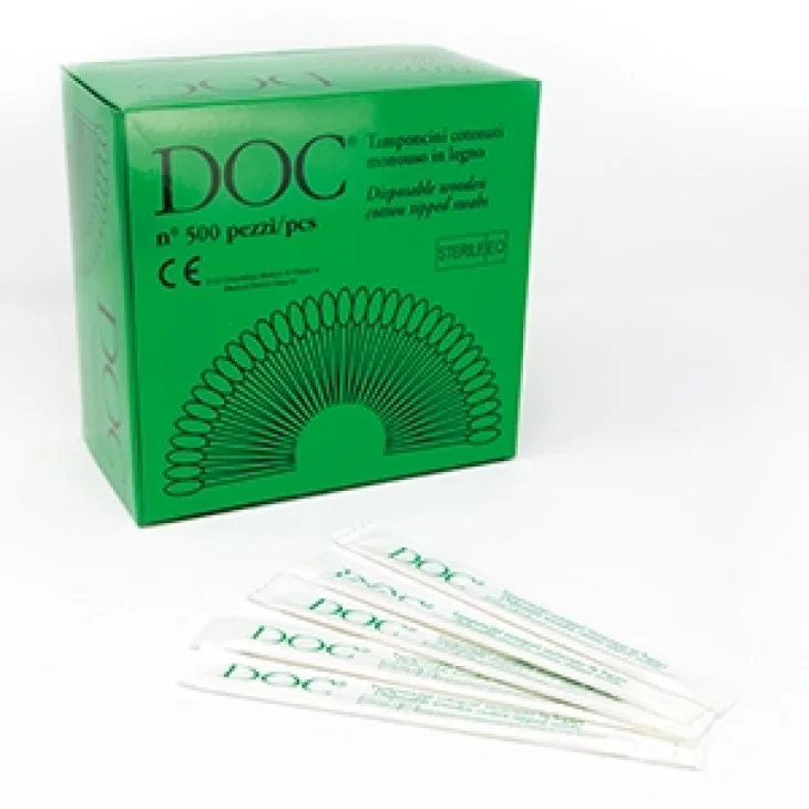 TAMPONCINO COTONATO CON SUPPORTO IN LEGNO DI BETULLA DOC LUNGHEZZA 15 CM 500 PEZZI STERILI IN BUSTA SINGOLA