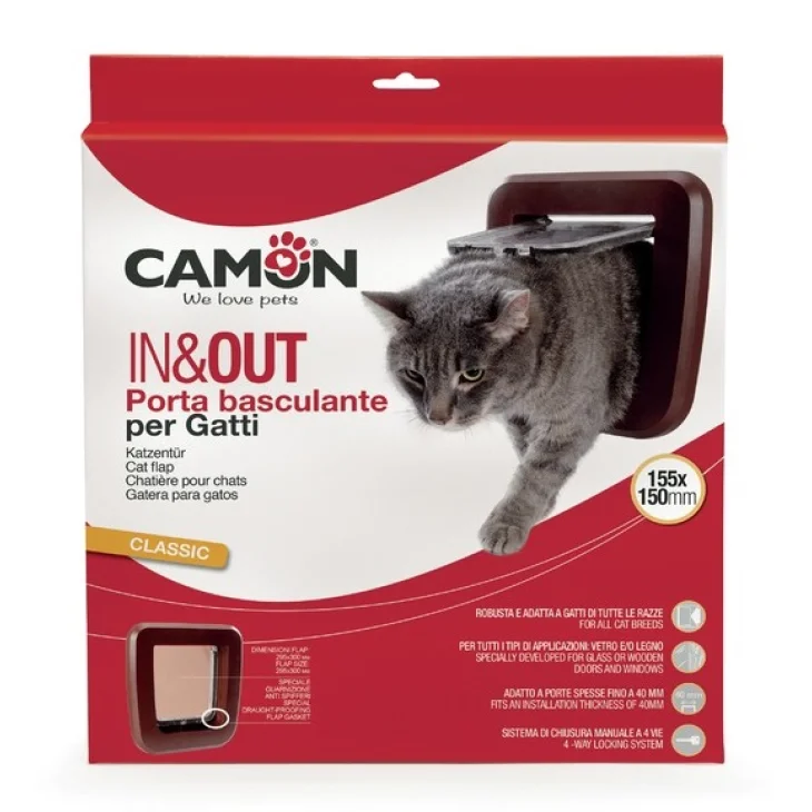 PORTA PER GATTO DI LEGNO E VETRO MARRONE 155 X 150 MM