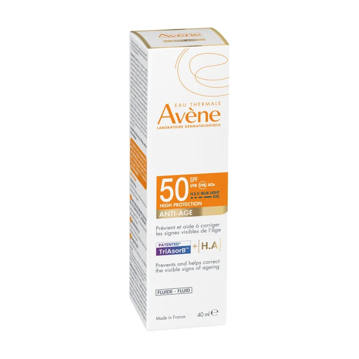 Av&egrave;ne Eau Thermale Fluido Anti-et&agrave; Protezione solare alta SPF 50, Riduce le rughe rimpolpa la pelle e protegge quotidianamente dai raggi UVB, UVA e Luce Blu, 40ml