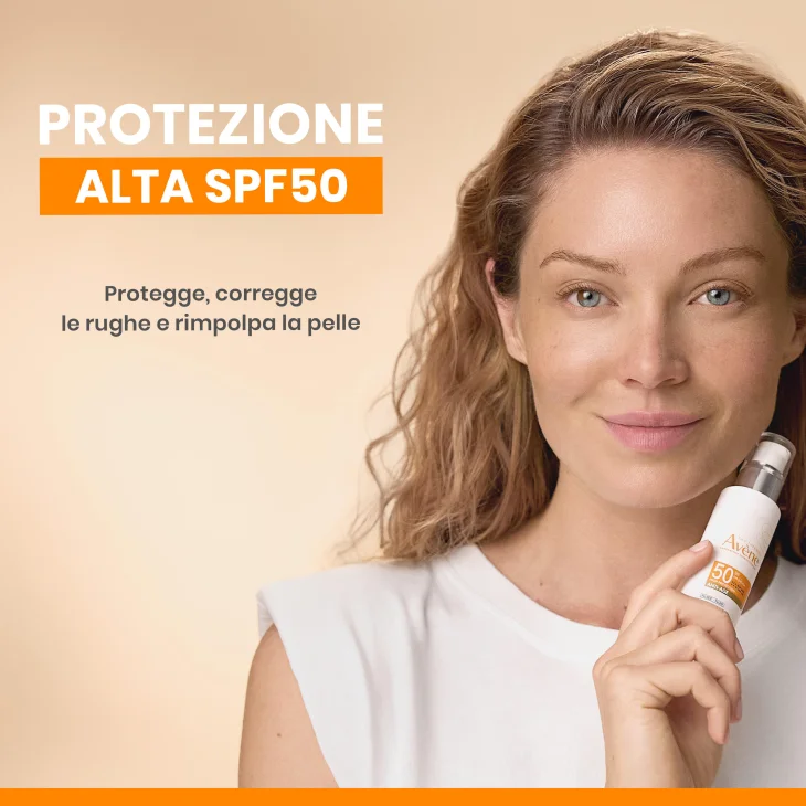 Av&egrave;ne Eau Thermale Fluido Anti-et&agrave; Protezione solare alta SPF 50, Riduce le rughe rimpolpa la pelle e protegge quotidianamente dai raggi UVB, UVA e Luce Blu, 40ml
