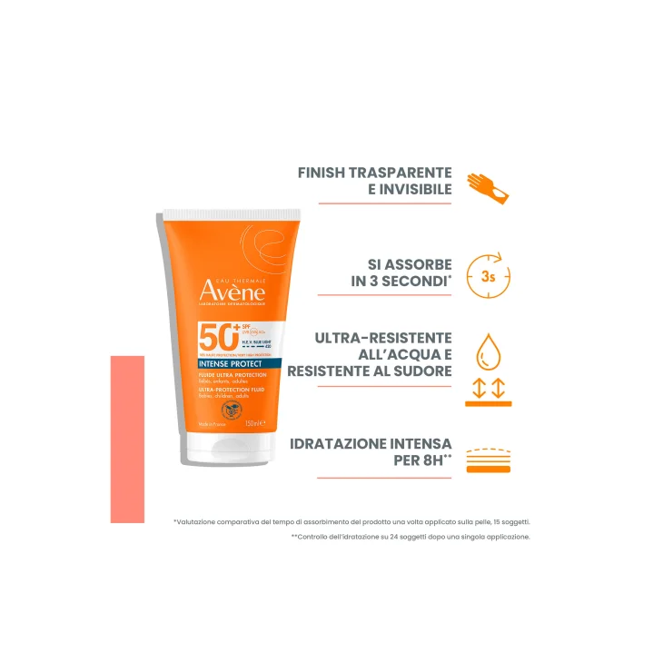 Av&egrave;ne Eau Thermale Intense Protect Fluido ultra protezione SPF 50+, Protezione solare molto alta luce blu, Pelle secca a tendenza atopica, Alta tollerabilit&agrave;, 150ml