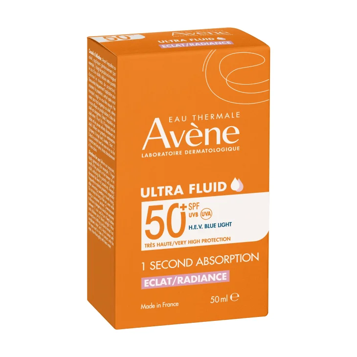 Av&egrave;ne Eau Thermale Ultra Fluid Luminosit&agrave; Protezione molto alta SPF50+, Finish luminoso e Ultra leggero, Protezione quotidiana raggi UVB, UVA e Luce Blu, 50ml