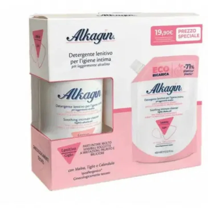 Alkagin Detergente Intimo Lenitivo pH7 400ml + eco ricarica 400 ml Mucose Sensibili Alkagin Detergente Intimo Lenitivo pH7 400ml + eco ricarica 400 ml Mucose Sensibili