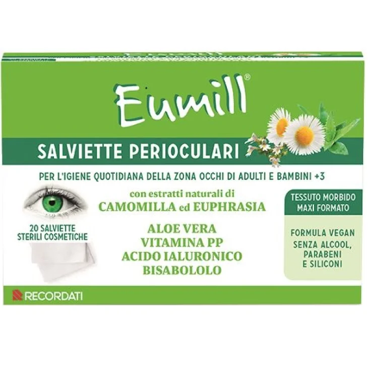 Eumill Salviette Occhi Detergenti e Rinfrescanti Adulti e Bambini 20 Pezzi