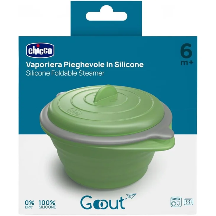 Chicco Vaporiera Pieghevole Silicone Cottura Vapore Microonde 3 pezzi