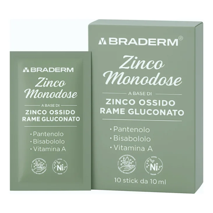 Braderm Zinco Monodose Crema Protettiva E Lenitiva contro gli arrossamenti cutanei 10 Stick da 10 ml