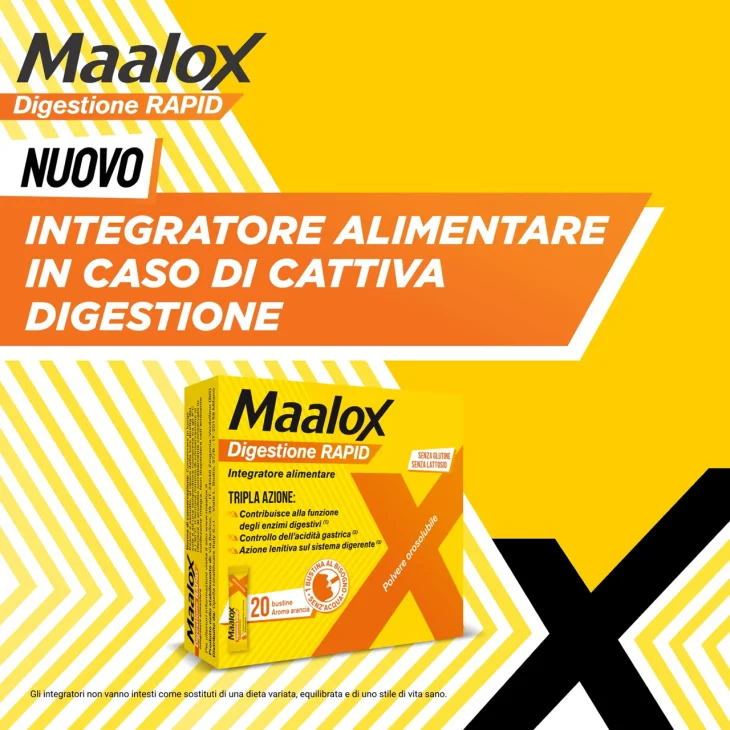 Maalox Digestione Rapid Integratore Cattiva Digestione e Acidit&agrave; di Stomaco Adulti e Bambini 20 Bustine