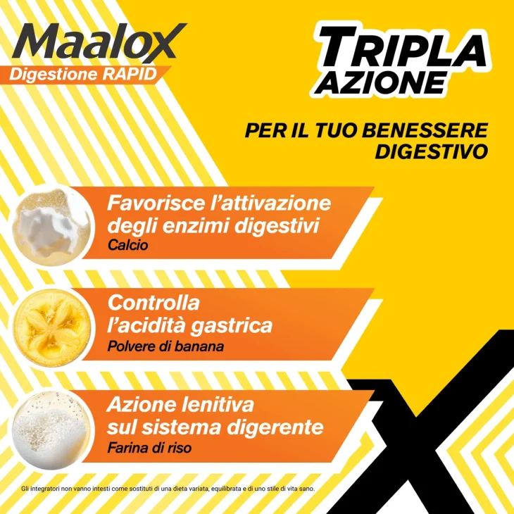 Maalox Digestione Rapid Integratore Cattiva Digestione e Acidit&agrave; di Stomaco Adulti e Bambini 20 Bustine
