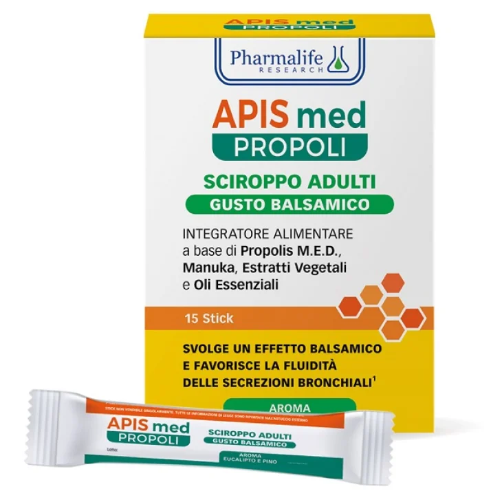 Pharmalife Research Apis Med Propoli Sciroppo Adulti Balsamico Fluidità Secrezioni Bronchiali 15 stick Pharmalife Research Apis Med Propoli Sciroppo Adulti Balsamico Fluidità Secrezioni Bronchiali 15 stick