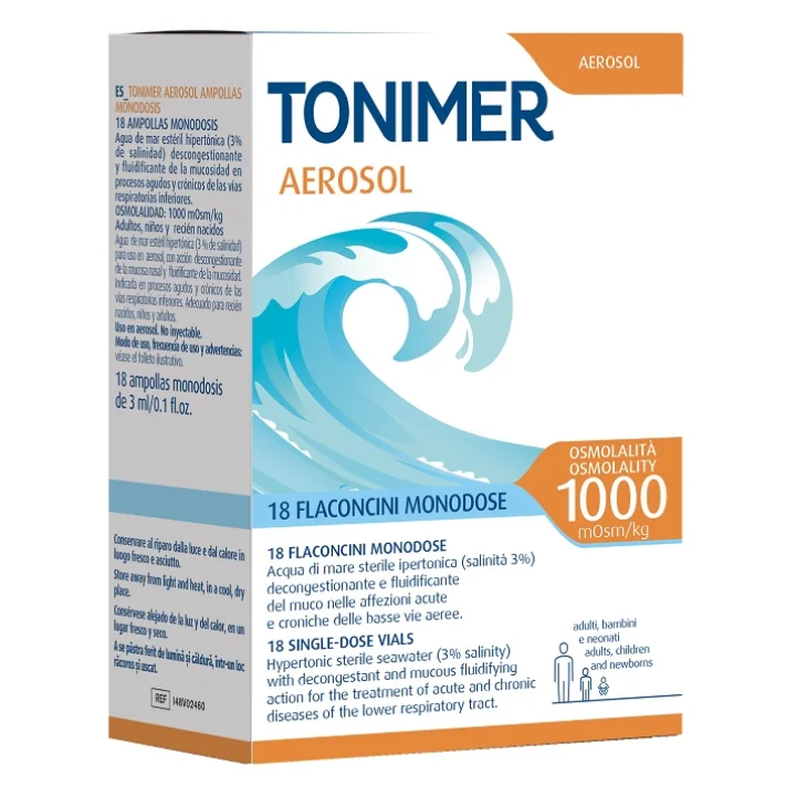 Tonimer Areosol 1000 Acqua di Mare Sterile Ipertonica Monodose 18 flaconcini 3ml