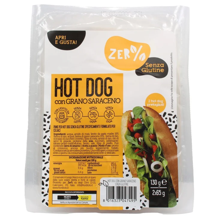 Probios Zer% Hot Dog Grano Saraceno Senza Glutine Rico Fibre Proteine 2x65 grammi
