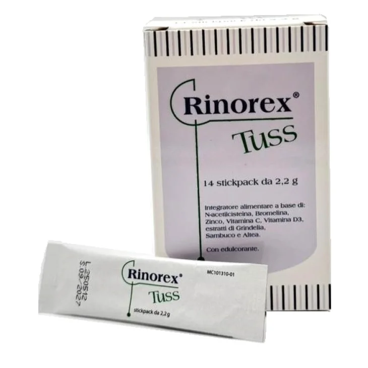 Rinorex Tuss Integratore Vie Respiratorie con N-Acetilcisteina e Bromelina 14 Stickpack