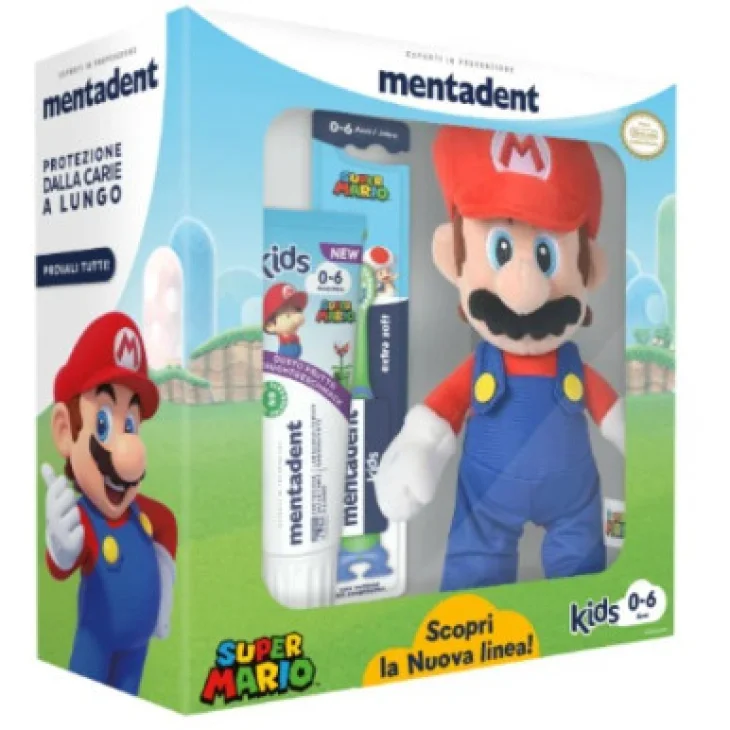 Mentadent Kit Nintendo Mario Igiene Orale Junior Spazzolino Dentifricio Pupazzo