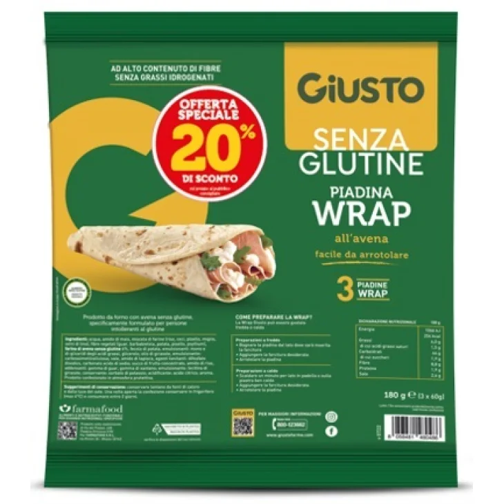 Giusto Senza Glutine Wrap Piadina Avena 180 g Taglio Prezzo -20%