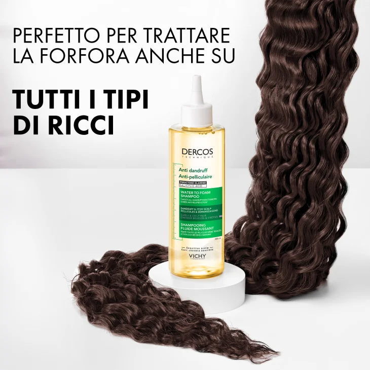 Vichy Dercos Shampoo Anti-Forfora Acqua-Mousse Per Capelli Ricci e Crespi Azione Anti-Forfora e Anti-Prurito 200 ml