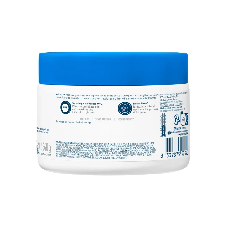 CeraVe Crema Idratante Intensiva Per il Corpo Pelli Molto Secche e Con Sensazione Di Prurito 340g