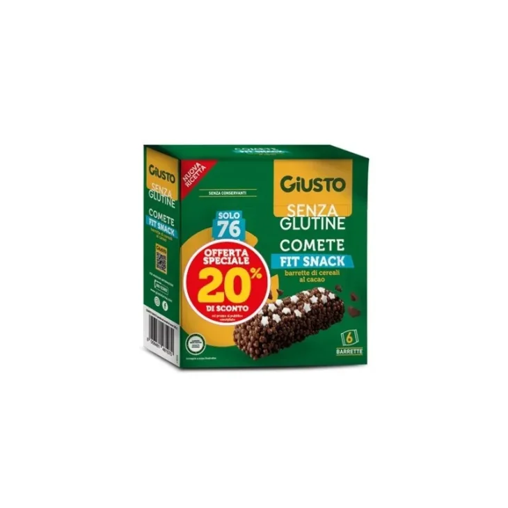 Giusto Comete Barrette Snack Croccanti Senza Glutine al Cacao Per Celiaci 6x20g