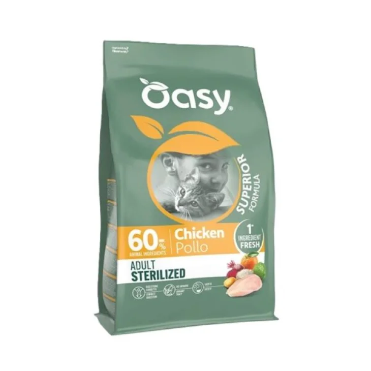 Oasy Dry Cat Superior Adult Sterilized Cibo Secco per Gatti Adulti Gusto Pollo 300 g Oasy Dry Cat Superior Adult Sterilized Cibo Secco per Gatti Adulti Gusto Pollo 300 g