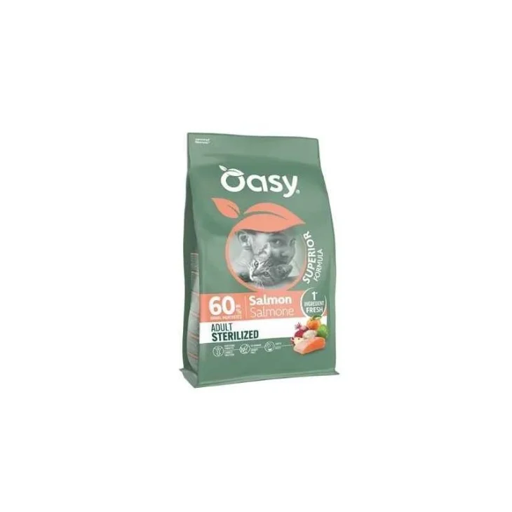 Oasy Dry Cat Superior Adult Sterilized Cibo Secco per Gatti Adulti Gusto Salmone 300 g Oasy Dry Cat Superior Adult Sterilized Cibo Secco per Gatti Adulti Gusto Salmone 300 g