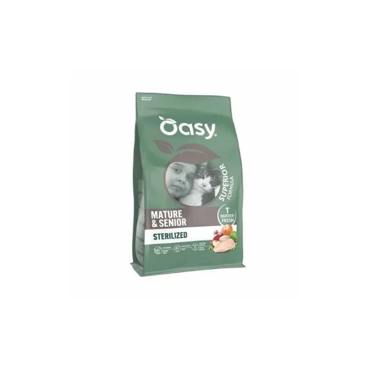 Oasy Dry Cat Superior Mature & Senior Sterilized Alimento Completo per Gatti Gusto Pollo 1,5 kg Oasy Dry Cat Superior Mature & Senior Sterilized Alimento Completo per Gatti Gusto Pollo 1,5 kg