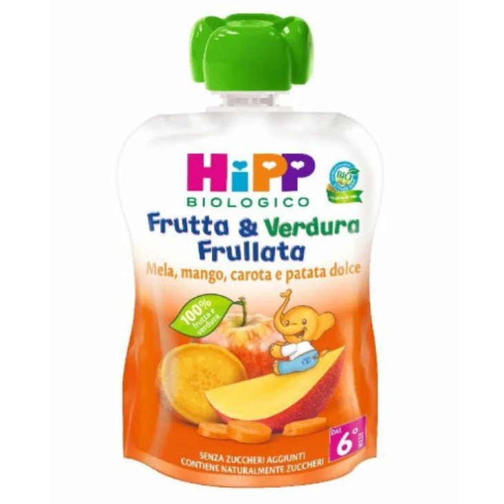 Hipp Bio Frutta e Verdura Frullata Mela Mango Banana Carota per Bambini 90g Hipp Bio Frutta e Verdura Frullata Mela Mango Banana Carota per Bambini 90g