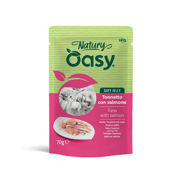 Oasy Wet Cat Natury Soft Jelly Tonnetto Con Salmone Alimento Complementare Gatti 70 g