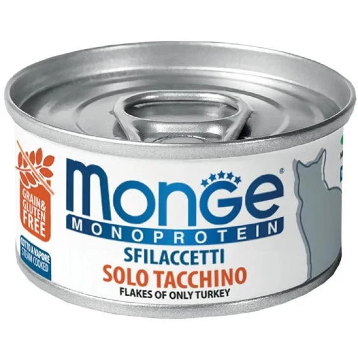 Monge Monoprotein Sfilaccetti Solo Tacchino Cibo Umido Per Gatti Adulti 80 g