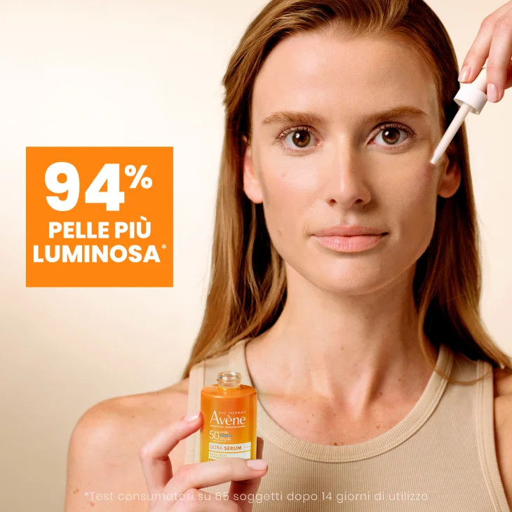 Eau Thermale Av&egrave;ne Ultra Siero SPF50+, Attiva la luminosit&agrave;, Protezione solare viso molto alta,  30ml