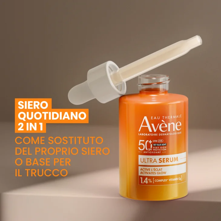 Eau Thermale Av&egrave;ne Ultra Siero SPF50+, Attiva la luminosit&agrave;, Protezione solare viso molto alta,  30ml