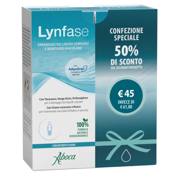 Aboca Lynfase Concentrato Fluido Drenaggio Liquidi 2 confezioni da 180 g Aboca Lynfase Concentrato Fluido Drenaggio Liquidi 2 confezioni da 180 g
