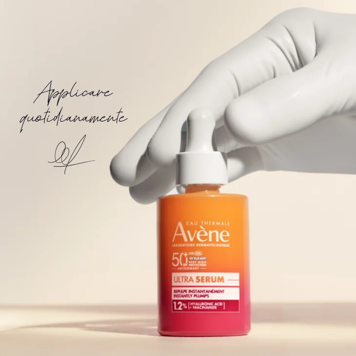 Eau Thermale Av&egrave;ne Ultra Siero SPF50+, Rimpolpa Immediatamente, Protezione solare viso molto alta, con Acido Ialuronico e Niacinamide, 30ml