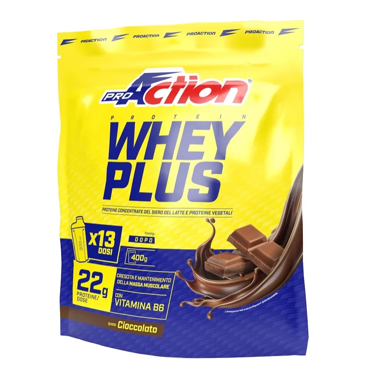 ProAction Protein Whey Plus Proteine Concentrate del Siero del Latte Gusto Cioccolato 400 g ProAction Protein Whey Plus Proteine Concentrate del Siero del Latte Gusto Cioccolato 400 g
