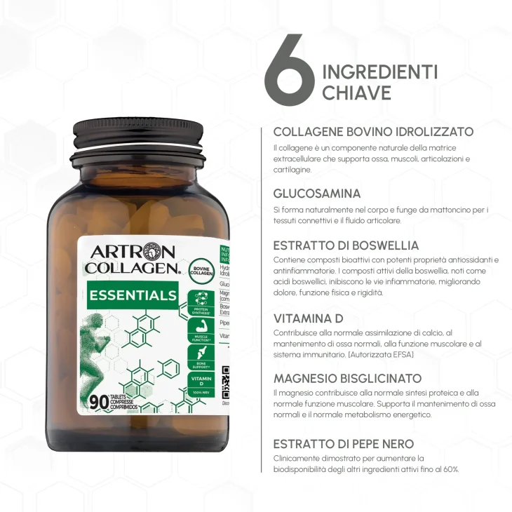 Artron Collagen Essential Integratore a Supoporto di Mobilit&agrave;, Ossa e Muscoli 90 compresse