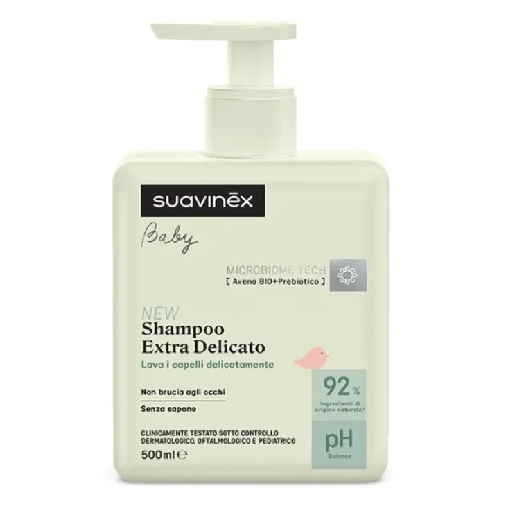 Suavinex Baby Shampoo Extra Delicato Shampoo per Capelli Delicati del Neonato con Avena Bio e Prebiotico 500 ml