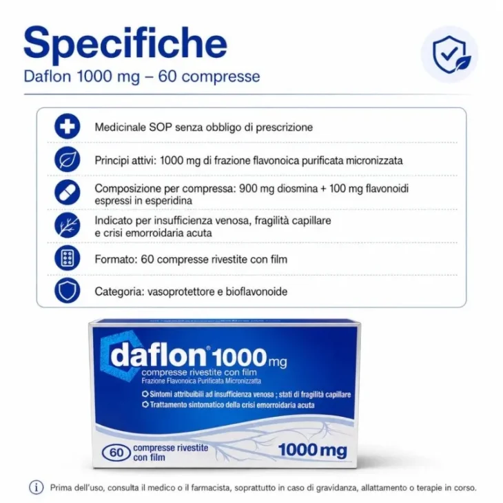 Daflon 1000mg per Insufficienza Venosa ed Emorroidi 60 Compresse Rivestite