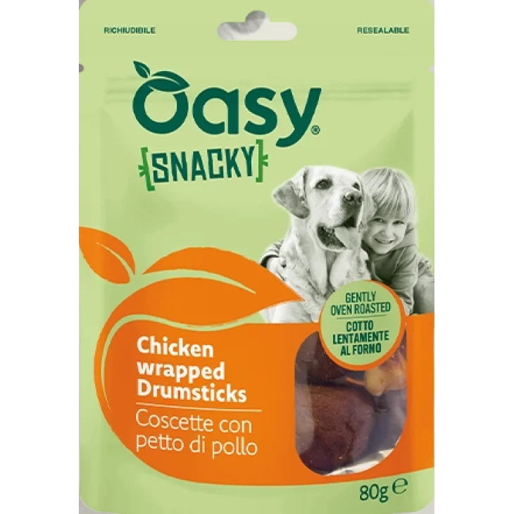 Oasy Snacky Coscette con Petto di Pollo Snack Complementare per Cani 80 g Oasy Snacky Coscette con Petto di Pollo Snack Complementare per Cani 80 g