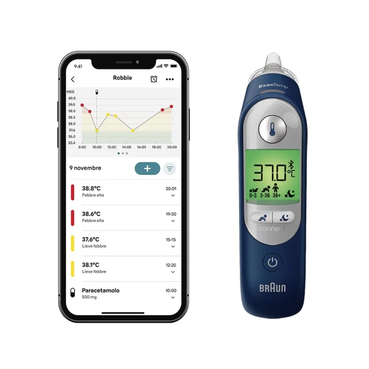 Braun ThermoScan 7+ Connect &egrave; un termometro auricolare digitale avanzato con connessione Bluetooth