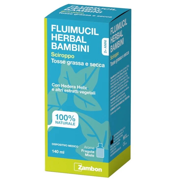 Fluimucil Herbal Bambini Sciroppo Tosse Grassa e Secca Gusto Fragola e Miele 140 ml