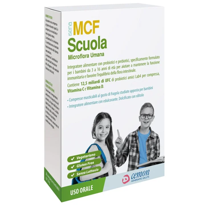 Cemon MCF Scuola Integratore con Probiotici per Bambini Senza Glutine e Lattosio 30 Compresse Masticabili Cemon MCF Scuola Integratore con Probiotici per Bambini Senza Glutine e Lattosio 30 Compresse Masticabili