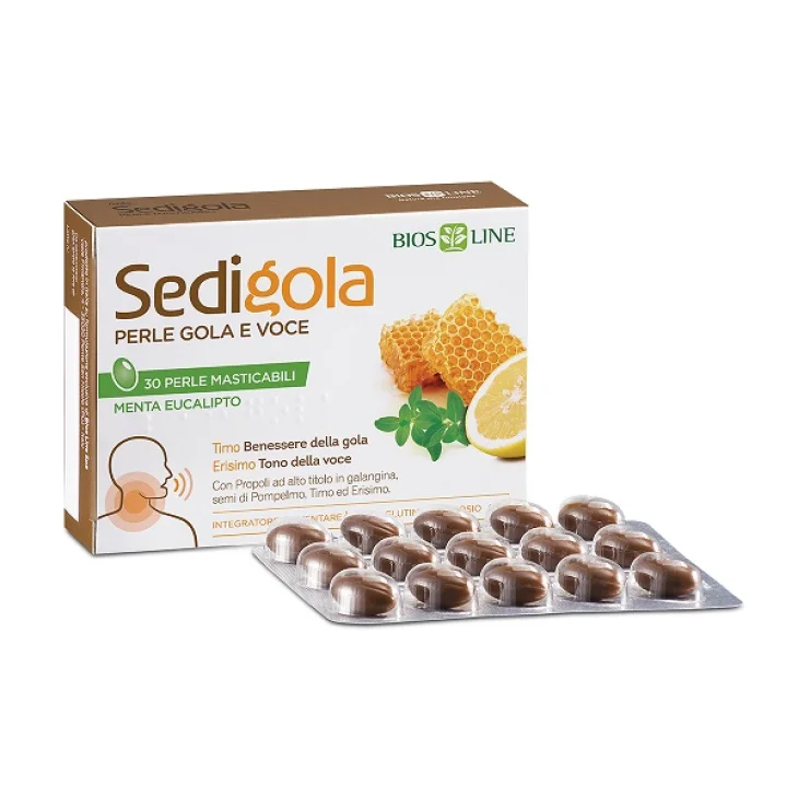 Sedigola Apix Perle Gola e Voce Menta Eucalipto Integratore Alimentare Senza Glutine e Lattosio 30 Perle Masticabili