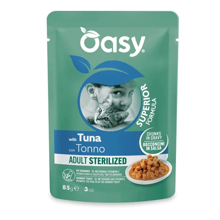 Oasy Cat Adult Sterilized Bocconcini in salsa Gusto Tonno 85 gr Oasy Cat Adult Sterilized Bocconcini in salsa Gusto Tonno 85 gr