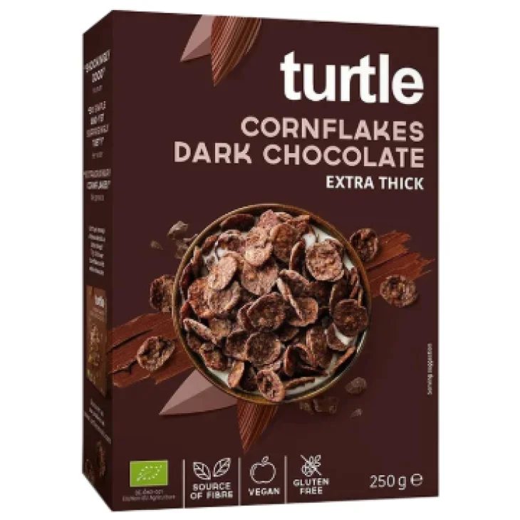 Turtle Cornflakes Dark Chocolate Cereali Biologici al Cioccolato Fondente Senza Glutine 250 g Turtle Cornflakes Dark Chocolate Cereali Biologici al Cioccolato Fondente Senza Glutine 250 g