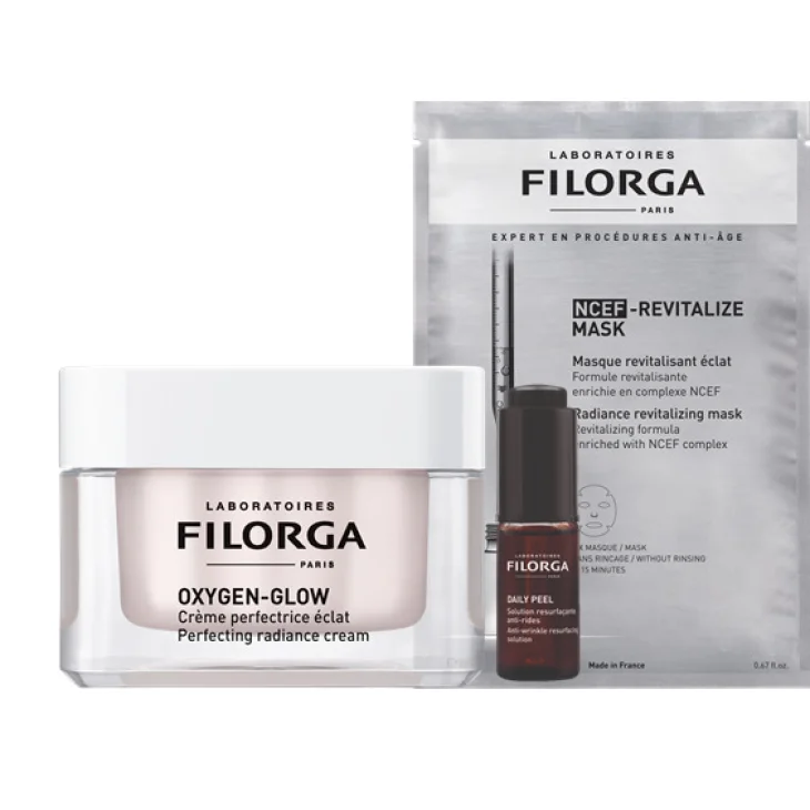 Filorga Cofanetto di Bellezza Oxygen-Glow Crema 50 ml + Daily Peel 5 ml + Maschera in Tessuto
