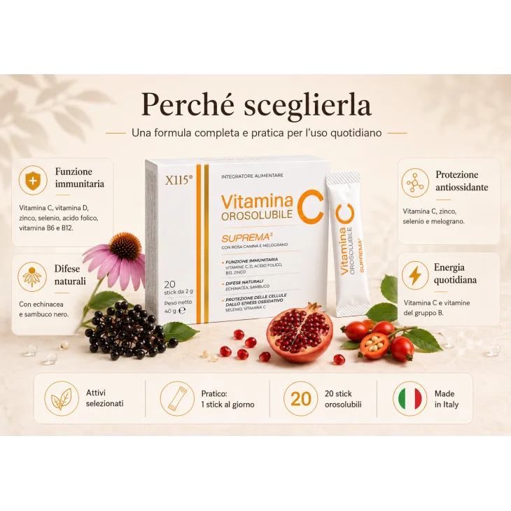 X115 Vitamina C Suprema 2 Integratore per Supporto alle Difese Immunitarie 20 Stick da 2 g X115 Vitamina C Suprema 2 Integratore per Supporto alle Difese Immunitarie 20 Stick da 2 g