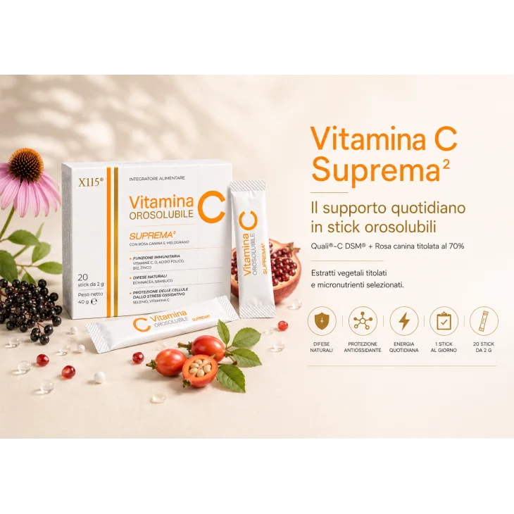 X115 Vitamina C Suprema 2 Integratore per Supporto alle Difese Immunitarie 20 Stick da 2 g X115 Vitamina C Suprema 2 Integratore per Supporto alle Difese Immunitarie 20 Stick da 2 g