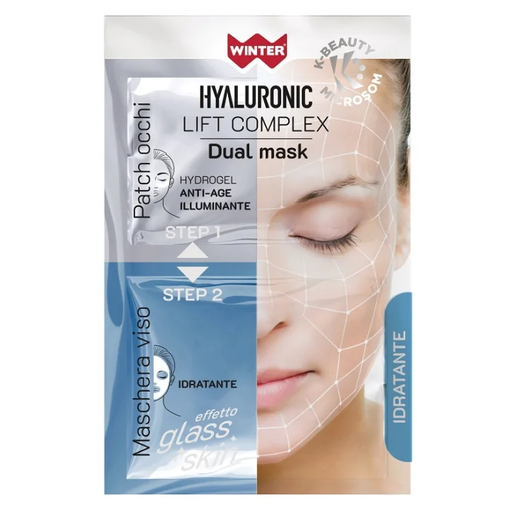Winter Hyaluronic Lift Complex Dual Mask Idratante Patch Occhi Hydrogel e Maschera Viso Glass Skin Winter Hyaluronic Lift Complex Dual Mask Idratante Patch Occhi Hydrogel e Maschera Viso Glass Skin