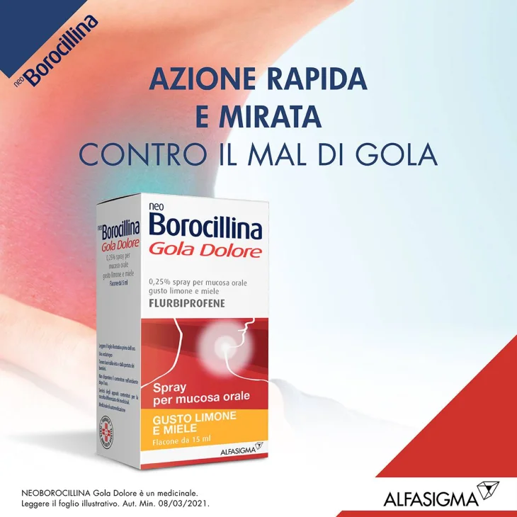 Neoborocillina Gola Dolore 37,5 mg - Flaconcino spray 15 ml - Gusto: menta - Gusto: menta Neoborocillina Gola Dolore 37,5 mg - Flaconcino spray 15 ml - Gusto: menta - Gusto: menta